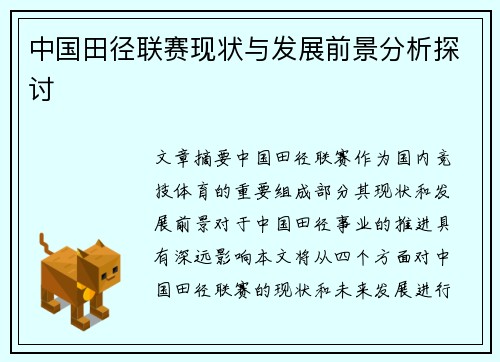 中国田径联赛现状与发展前景分析探讨